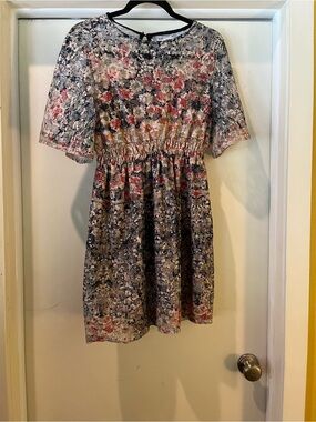 Zara Floral Mini Dress in Navy, Pink, Cream